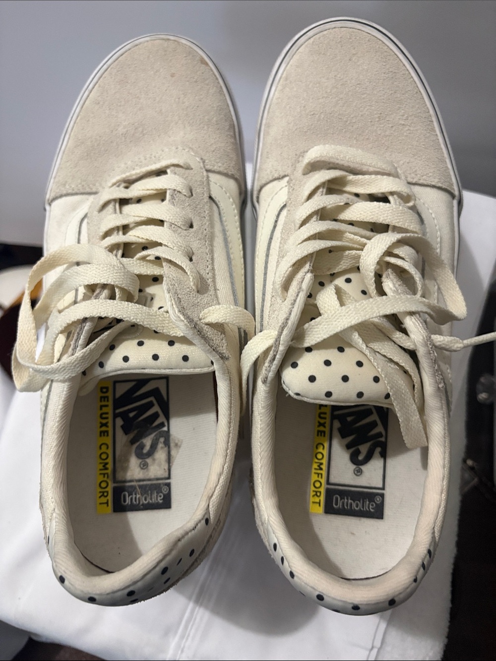 Vans Cream and Black Polka Dot Low-Top Sneakers